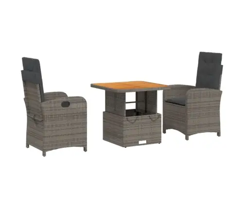 3-Daļīgs Dārza Mēbeļu Komplekts, Matrači, Pelēka Pe Rotangpalma Vidaxl