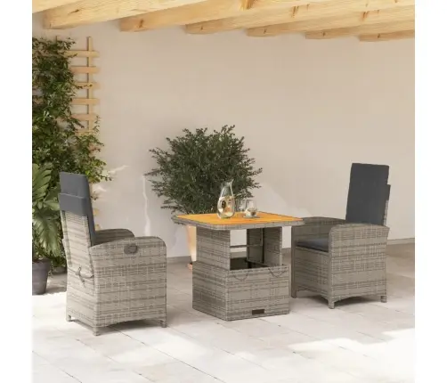 3-Daļīgs Dārza Mēbeļu Komplekts, Matrači, Pelēka Pe Rotangpalma Vidaxl