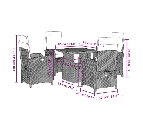 5-Daļīgs Dārza Mēbeļu Komplekts, Matrači, Pelēka Pe Rotangpalma Vidaxl