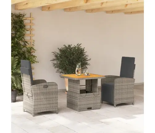 3-Osaline Aiamööbli Komplekt Patjadega, Hall, Polürotang