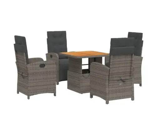 5-Daļīgs Dārza Mēbeļu Komplekts, Matrači, Pelēka Pe Rotangpalma Vidaxl