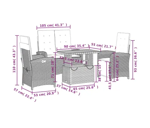 4-Daļīgs Dārza Mēbeļu Komplekts, Pelēka Pe Rotangpalma Vidaxl