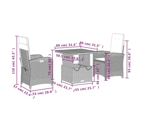 Sodo Komplektas Su Pagalvėlėmis, 3 Dalių, Smėlio, Poliratanas