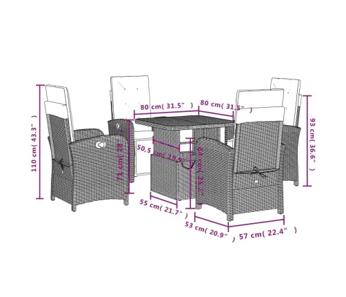 5-Osaline Aiamööbli Komplekt Patjadega, Beež, Polürotang