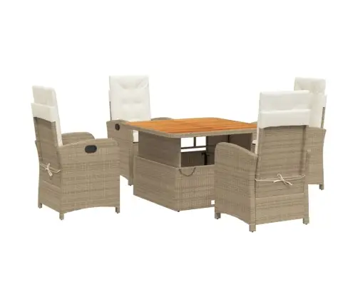 5-Daļīgs Dārza Mēbeļu Komplekts, Matrači, Bēša Pe Rotangpalma Vidaxl