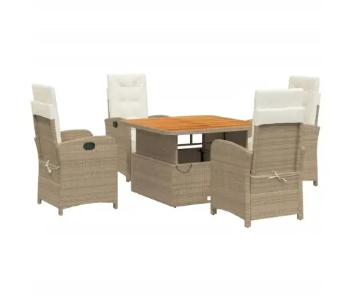 5-Daļīgs Dārza Mēbeļu Komplekts, Matrači, Bēša Pe Rotangpalma Vidaxl