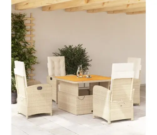 5-Daļīgs Dārza Mēbeļu Komplekts, Matrači, Bēša Pe Rotangpalma Vidaxl