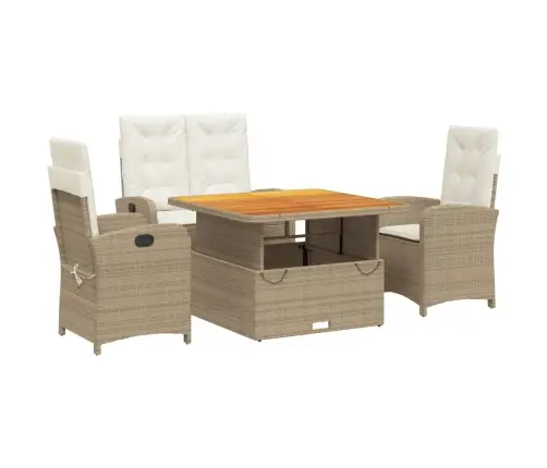 Sodo Komplektas Su Pagalvėlėmis, 4 Dalių, Smėlio, Poliratanas