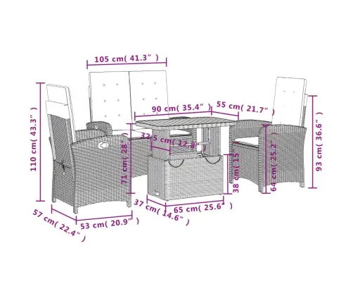 4-Daļīgs Dārza Mēbeļu Komplekts, Matrači, Bēša Pe Rotangpalma Vidaxl