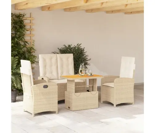 4-Daļīgs Dārza Mēbeļu Komplekts, Matrači, Bēša Pe Rotangpalma Vidaxl