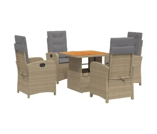 5-Daļīgs Dārza Mēbeļu Komplekts, Matrači, Bēša Pe Rotangpalma Vidaxl