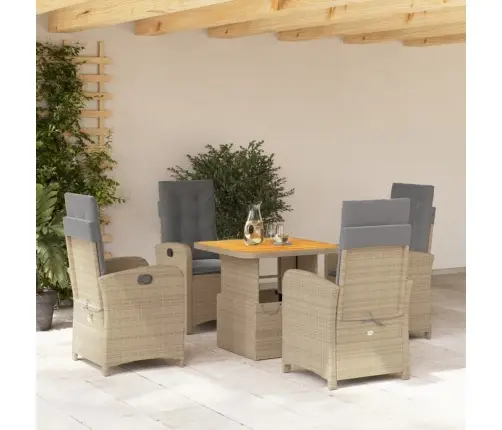 5-Daļīgs Dārza Mēbeļu Komplekts, Matrači, Bēša Pe Rotangpalma Vidaxl