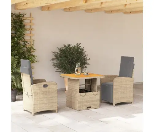 3-Osaline Aiamööbli Komplekt Patjadega, Beež, Polürotang