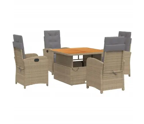 5-Daļīgs Dārza Mēbeļu Komplekts, Matrači, Bēša Pe Rotangpalma Vidaxl