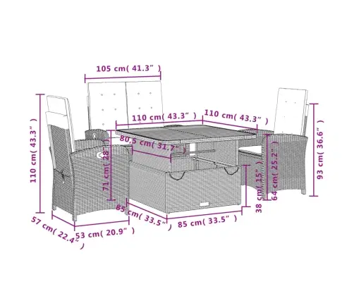4-Daļīgs Dārza Mēbeļu Komplekts, Matrači, Bēša Pe Rotangpalma Vidaxl