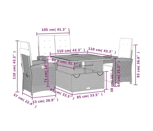 4-Daļīgs Dārza Mēbeļu Komplekts, Matrači, Bēša Pe Rotangpalma Vidaxl