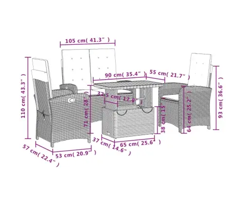 4-Daļīgs Dārza Mēbeļu Komplekts, Matrači, Bēša Pe Rotangpalma Vidaxl