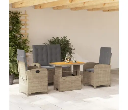 4-Daļīgs Dārza Mēbeļu Komplekts, Matrači, Bēša Pe Rotangpalma Vidaxl