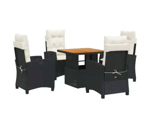 5-Daļīgs Dārza Mēbeļu Komplekts, Matrači, Melna Pe  Rotangpalma Vidaxl