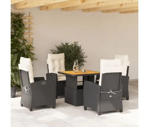 5-Daļīgs Dārza Mēbeļu Komplekts, Matrači, Melna Pe  Rotangpalma Vidaxl