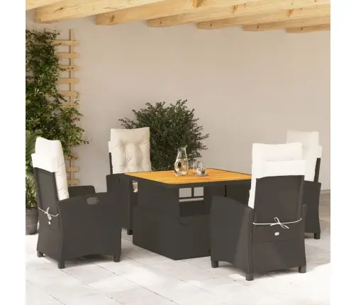 5-Osaline Aiamööbli Komplekt Patjadega, Must, Polürotang