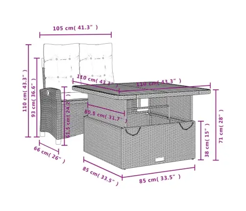 2-Osaline Aiamööbli Komplekt Patjadega, Must, Polürotang