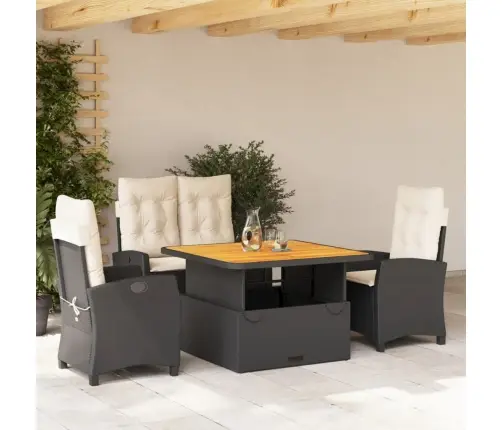 4-Daļīgs Dārza Virtuves Mēbeļu Komplekts, Melna Pe Rotangpalma Vidaxl