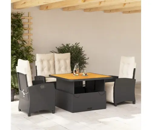 Sodo Komplektas Su Pagalvėlėmis, 4 Dalių, Juodas, Poliratanas