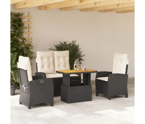 4-Daļīgs Dārza Virtuves Mēbeļu Komplekts, Melna Pe Rotangpalma Vidaxl