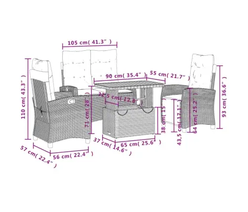 4-Osaline Aiamööbli Komplekt Patjadega, Must, Polürotang