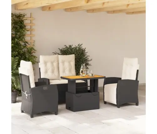 4-Osaline Aiamööbli Komplekt Patjadega, Must, Polürotang