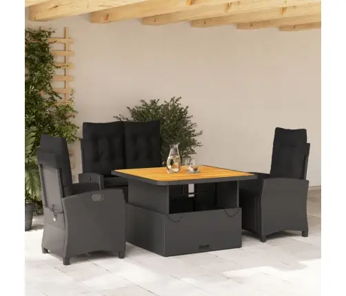 4-Daļīgs Dārza Virtuves Mēbeļu Komplekts, Melna Pe Rotangpalma Vidaxl