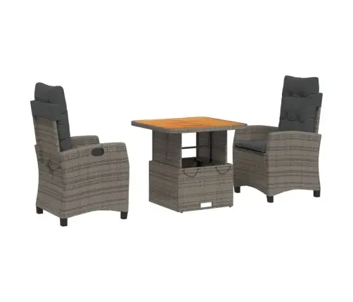 3-Osaline Aiamööbli Komplekt Patjadega, Hall, Polürotang