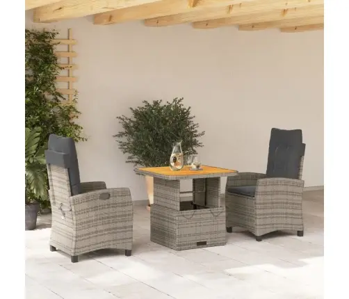 3-Osaline Aiamööbli Komplekt Patjadega, Hall, Polürotang