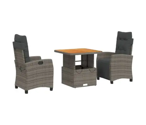 3-Osaline Aiamööbli Komplekt Patjadega, Hall, Polürotang