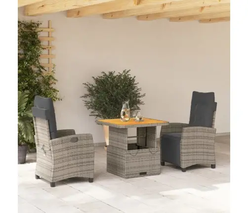 3-Osaline Aiamööbli Komplekt Patjadega, Hall, Polürotang