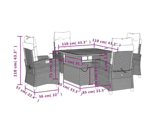5-Daļīgs Dārza Mēbeļu Komplekts, Matrači, Pelēka Pe Rotangpalma Vidaxl