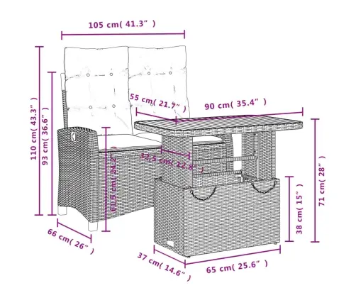 2-Osaline Aiamööbli Komplekt Patjadega, Hall, Polürotang