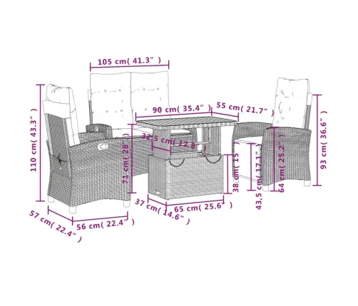 4-Daļīgs Dārza Mēbeļu Komplekts, Pelēka Pe Rotangpalma Vidaxl