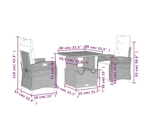 3-Osaline Aiamööbli Komplekt Patjadega, Beež, Polürotang