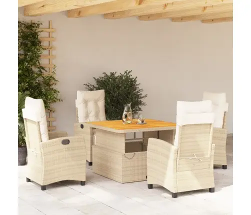 5-Daļīgs Dārza Mēbeļu Komplekts, Matrači, Bēša Pe Rotangpalma Vidaxl