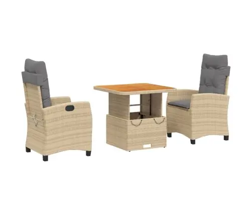 3-Daļīgs Dārza Mēbeļu Komplekts, Matrači, Bēša Pe Rotangpalma Vidaxl