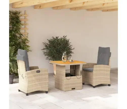 3-Daļīgs Dārza Mēbeļu Komplekts, Matrači, Bēša Pe Rotangpalma Vidaxl