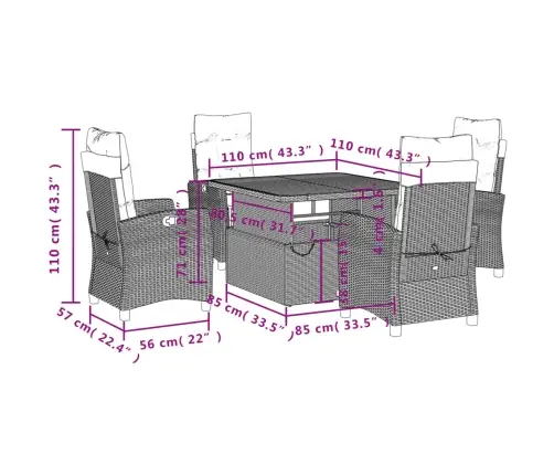 5-Osaline Aiamööbli Komplekt Patjadega, Beež, Polürotang