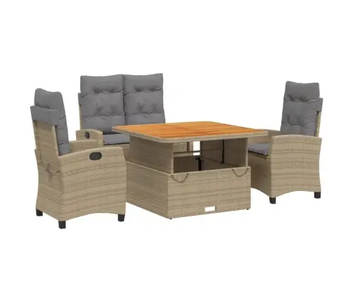 4-Daļīgs Dārza Mēbeļu Komplekts, Matrači, Bēša Pe Rotangpalma Vidaxl