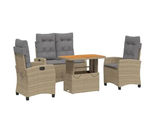 4-Daļīgs Dārza Mēbeļu Komplekts, Matrači, Bēša Pe Rotangpalma Vidaxl