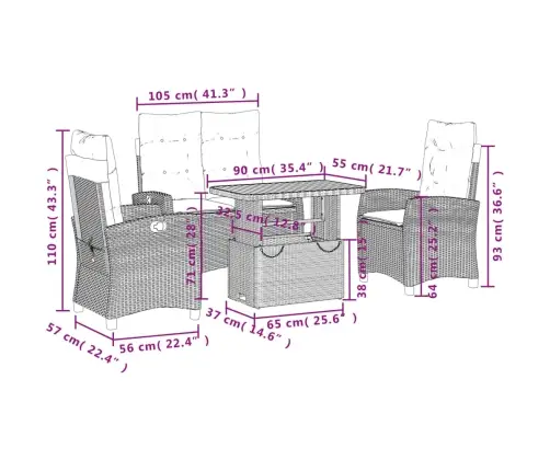 4-Daļīgs Dārza Mēbeļu Komplekts, Matrači, Bēša Pe Rotangpalma Vidaxl