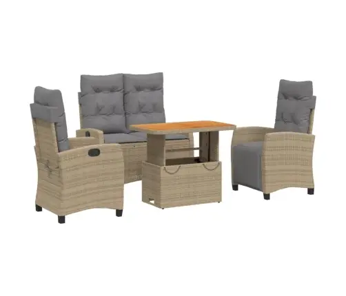 4-Daļīgs Dārza Mēbeļu Komplekts, Matrači, Bēša Pe Rotangpalma Vidaxl