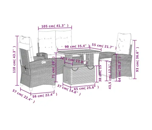 4-Daļīgs Dārza Mēbeļu Komplekts, Matrači, Bēša Pe Rotangpalma Vidaxl