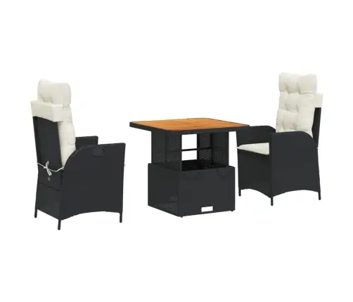 3-Osaline Aiamööbli Komplekt Patjadega, Must, Polürotang